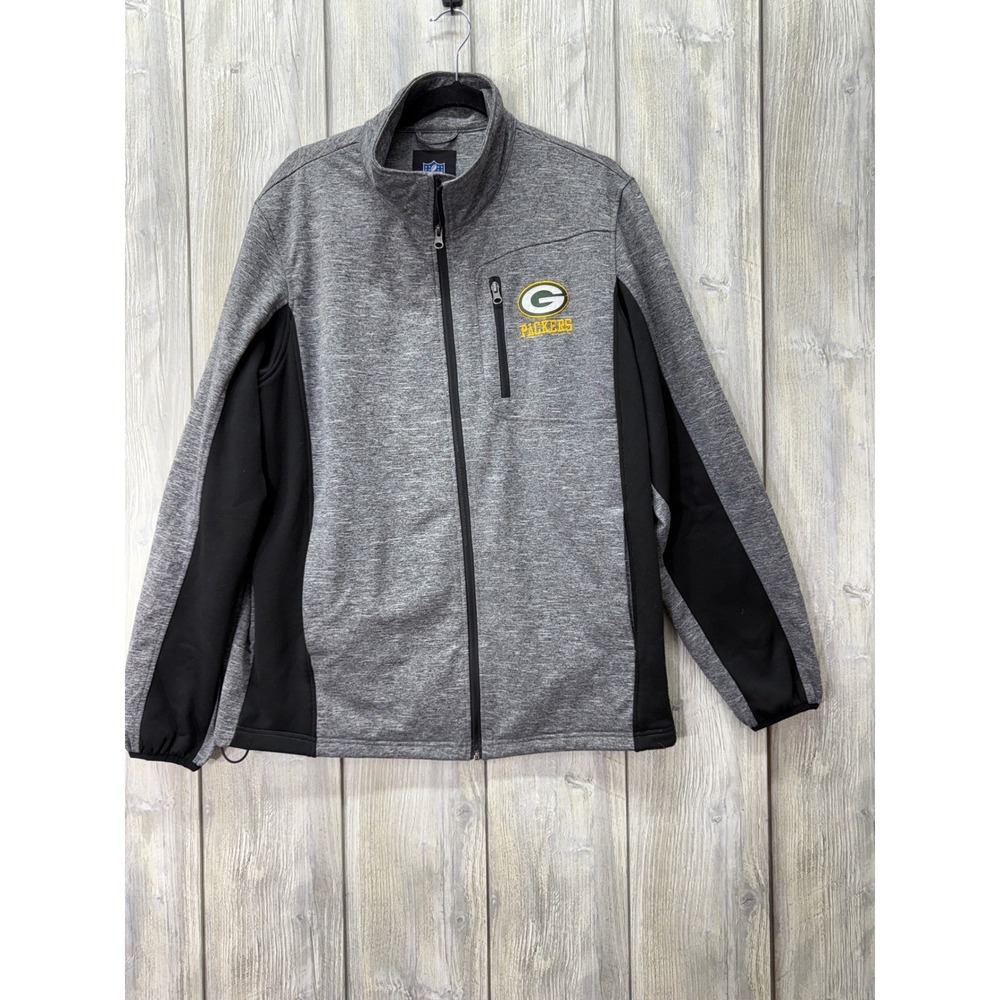 NFL Green Bay Packers Mens Large Gray Full Zip Fleece Jacket‎ Heathered Athletic